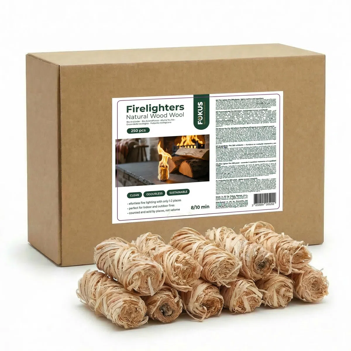 HORECA CANDLES Riccioli Accendifuoco Ecologico - Confezione da 250 Accendi Fuoco in Legna Arricchiti con Cera - Accensione Sicura, Pulita e Naturale per Carbonella, Barbecue, Camino, Stufa