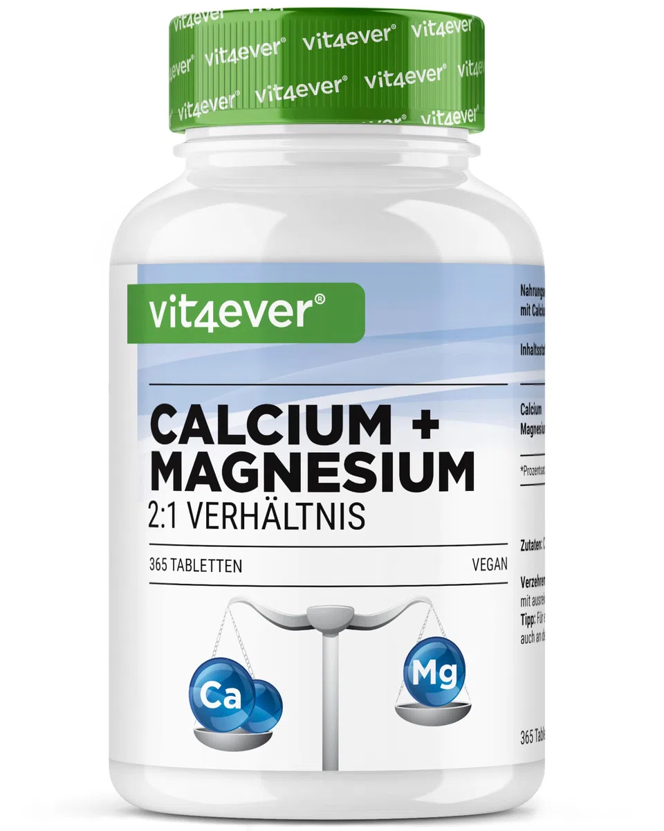 Calcio 800 mg + Magnesio 400 mg (2 compresse) - 365 compresse - Fornitura per 6 mesi - Complesso calcio + magnesio in rapporto 2:1 - Vegan - Altamente dosato