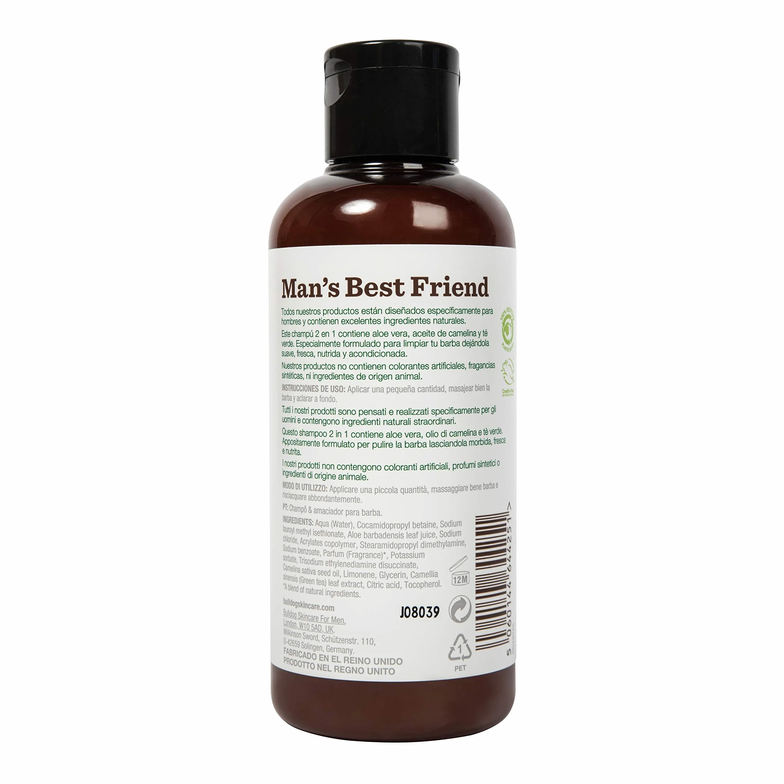 BULLDOG - Confezione da 3 shampoo e balsamo barba, 3 x 200 ml