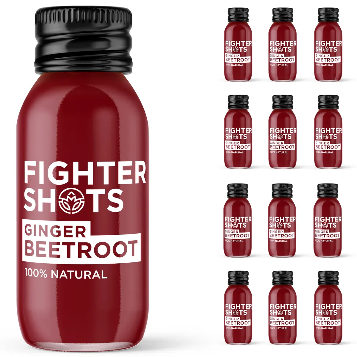 Fighter Shots Zenzero + Barbabietola (12x60ml) | 100% Naturale | Perfetto per la Mattina o Dopo l’Allenamento | Senza Conservanti | Shot Freschi e Piccanti di Barbabietola e Zenzero