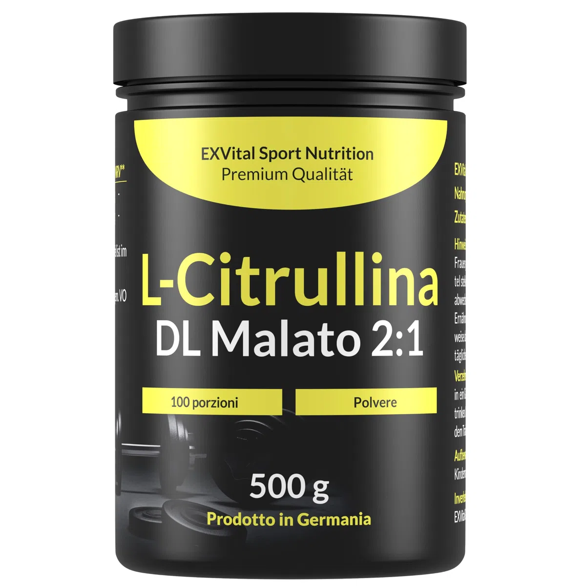 L-Citrullina in polvere, 500 g L-Citrullina DL-Malato 2:1 - Solubilità ottimale, fermentazione vegetale, Testata in laboratorio e priva di additivi, Potenziatore dell'allenamento, Aminoacidi premium