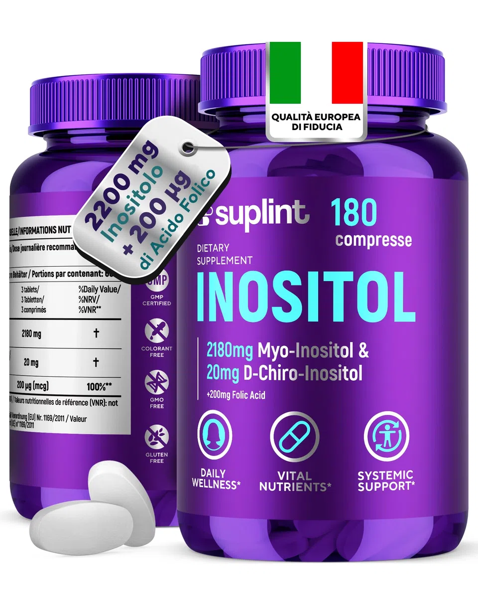 Complesso Inositolo (Compresse) con Acido Folico – 2200 mg Myo e D-Chiro per Porzione – Sostegno del Ciclo e dell’Equilibrio Ormonale – 180 Compresse Vegane – Testato in Laboratorio