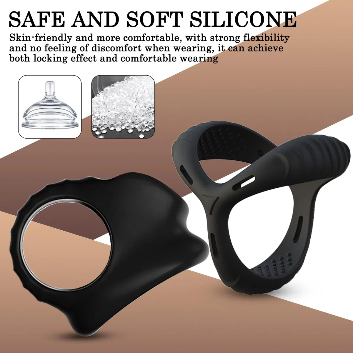 BDSMJOY Set di anelli per pene triangolari 2 pezzi, anello per testicoli in silicone estensibile, Anello per il Pene uomo, cock ring pene estensibile (Nero)
