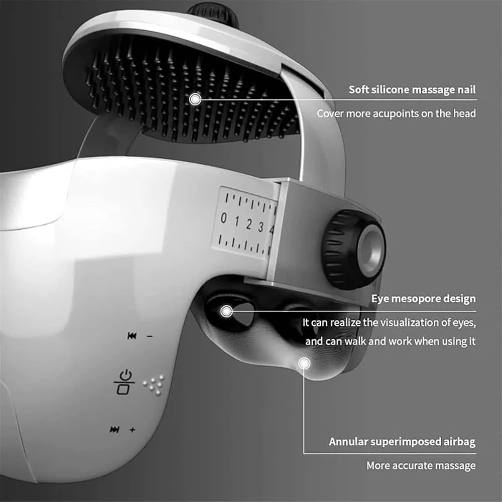 Casco riscaldato 3 in 1 per massaggio del cuoio capelluto e del collo, con compressione ad aria e impasto, massaggiatore portatile per la testa per alleviare l'emicrania, ridurre lo stress, sonno