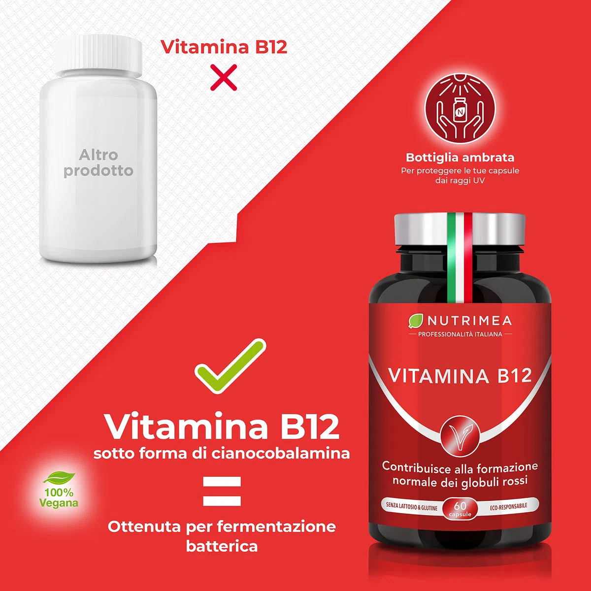 VITAMINA B12 | Cianocobalamina 1000 mcg | Vegan | Fatica | Debolezza | Sistema Immunitario e Nervoso | 60 Capsule