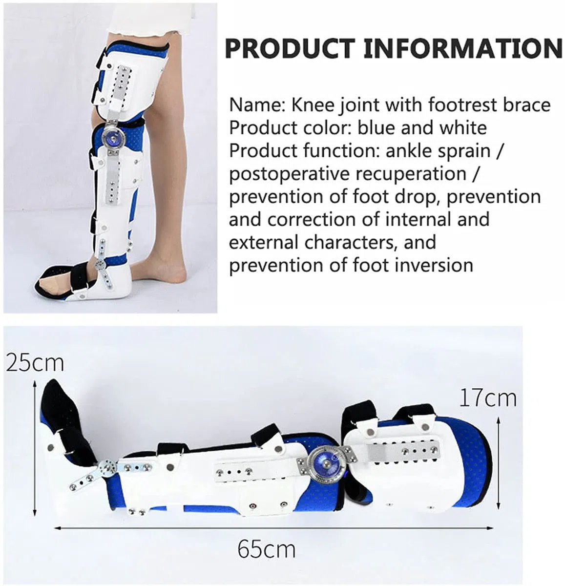 Ginocchiera， ortesi Ginocchio Caviglia Piede Regolabile Post-operatoria per stabilizzatore di Supporto per la stabilizzazione del Recupero Dopo l'intervento，Left-One Size
