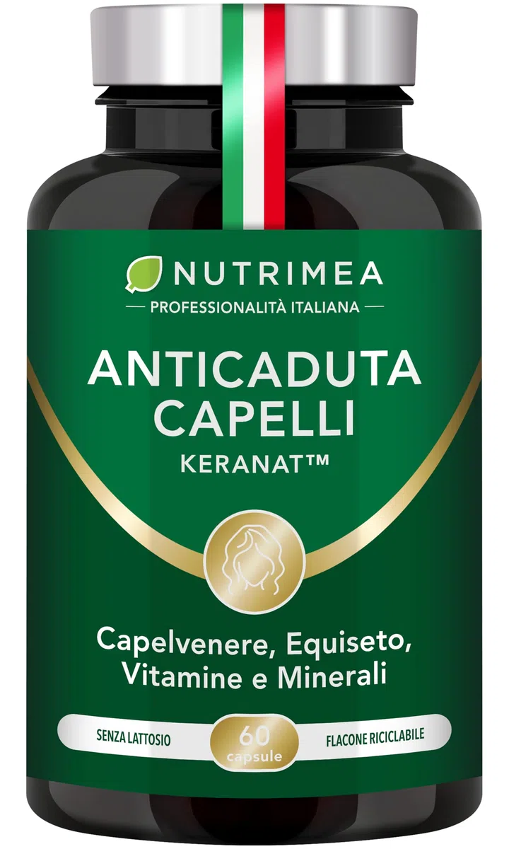 Anticaduta Capelli Nutrimea | Integratore con Keranat™, Equiseto e Capelvenere | Ricco di Biotina, Zinco e Selenio | 60 Capsule | Nutrimea
