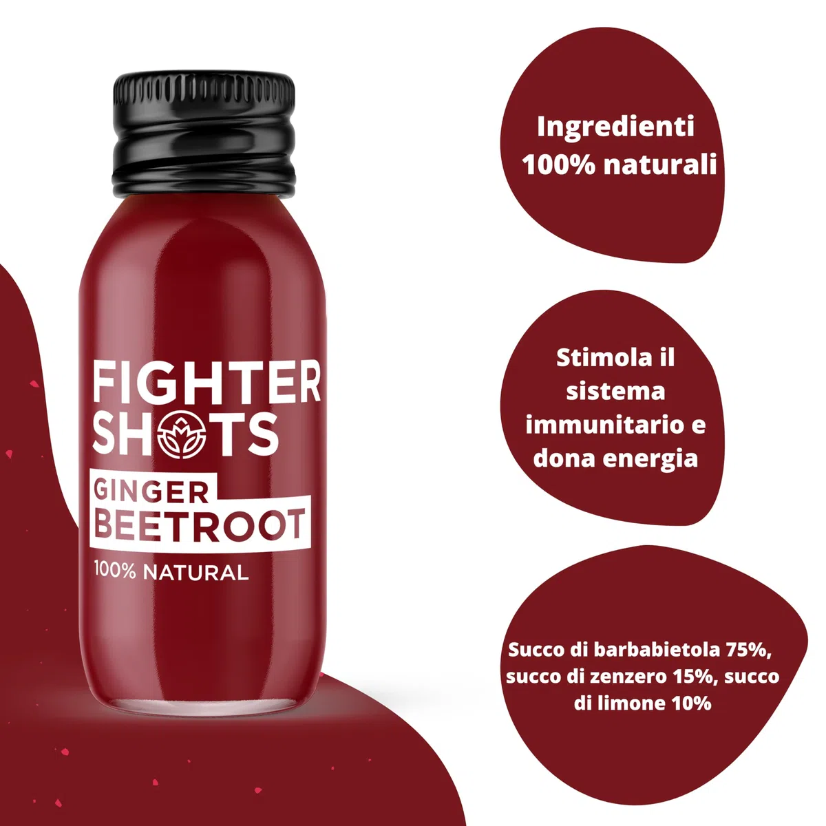 Fighter Shots Zenzero + Barbabietola (12x60ml) | 100% Naturale | Perfetto per la Mattina o Dopo l’Allenamento | Senza Conservanti | Shot Freschi e Piccanti di Barbabietola e Zenzero