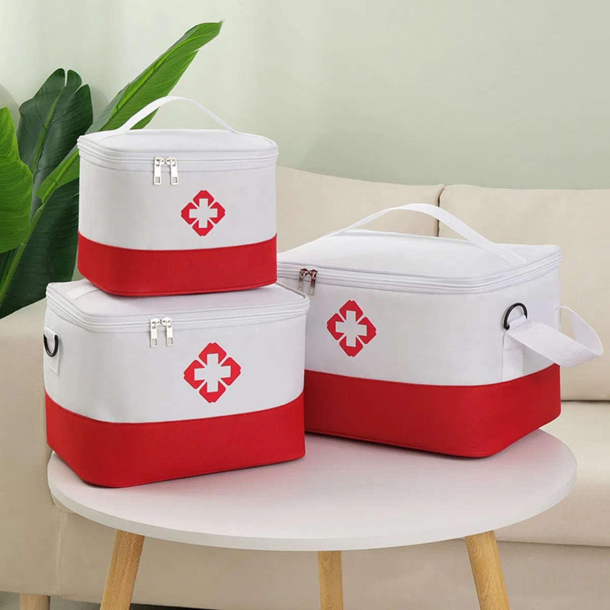 Borsa per medicinali, grande capacità borsa medica di emergenza,Borsa Medica Impermeabile con Tracolla,Kit di Pronto Portatile Per Casa Ufficio Auto Viaggi,bianco