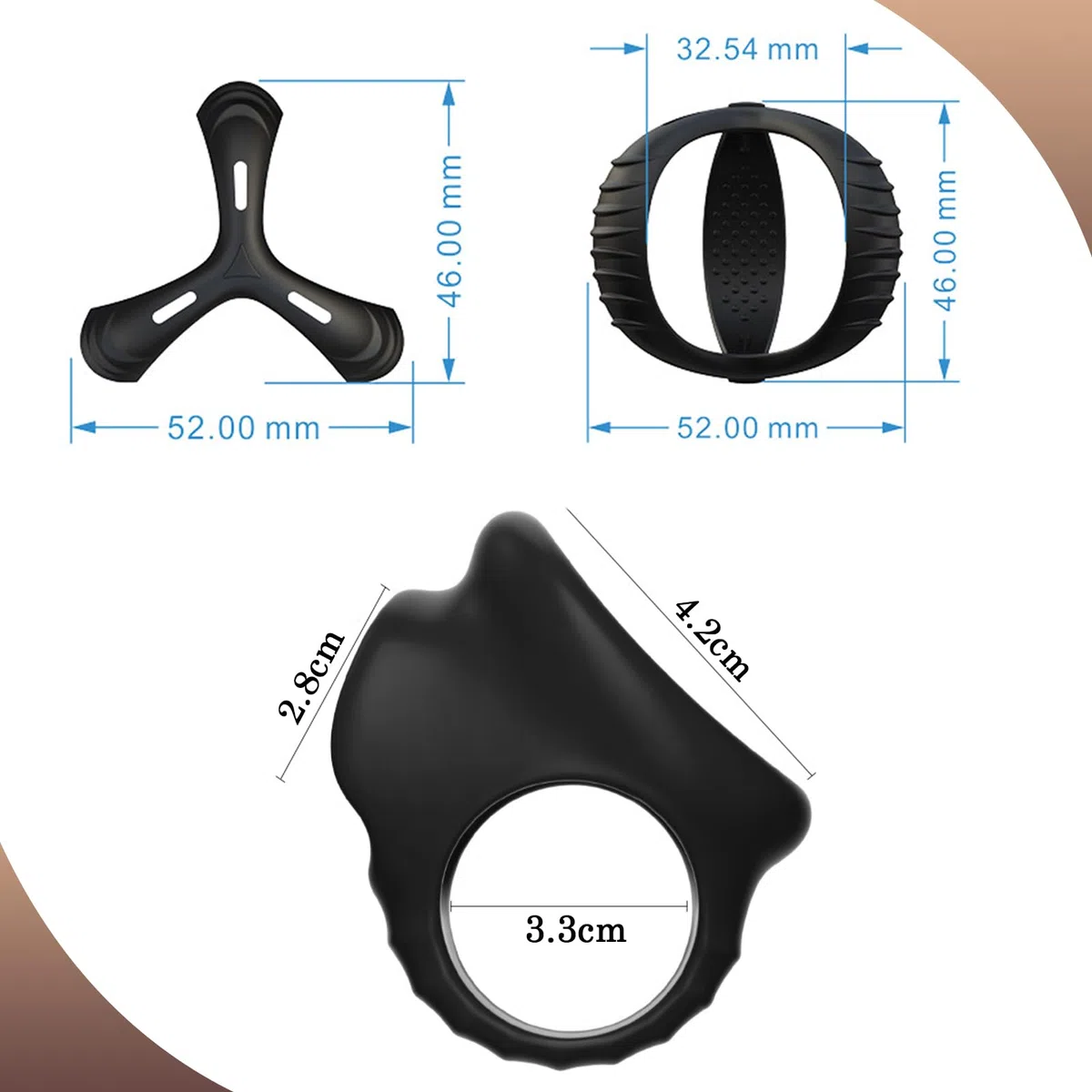 BDSMJOY Set di anelli per pene triangolari 2 pezzi, anello per testicoli in silicone estensibile, Anello per il Pene uomo, cock ring pene estensibile (Nero)