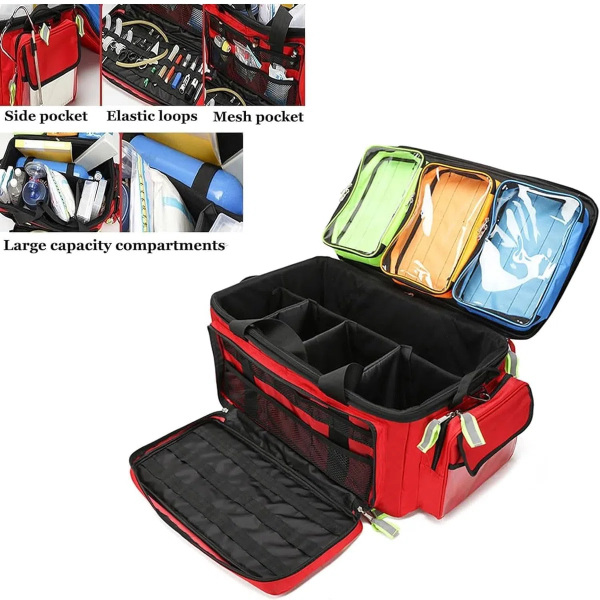 Borsa di pronto soccorso di grande capacità con ruote e scomparti per stoccaggio e trasporto portatile