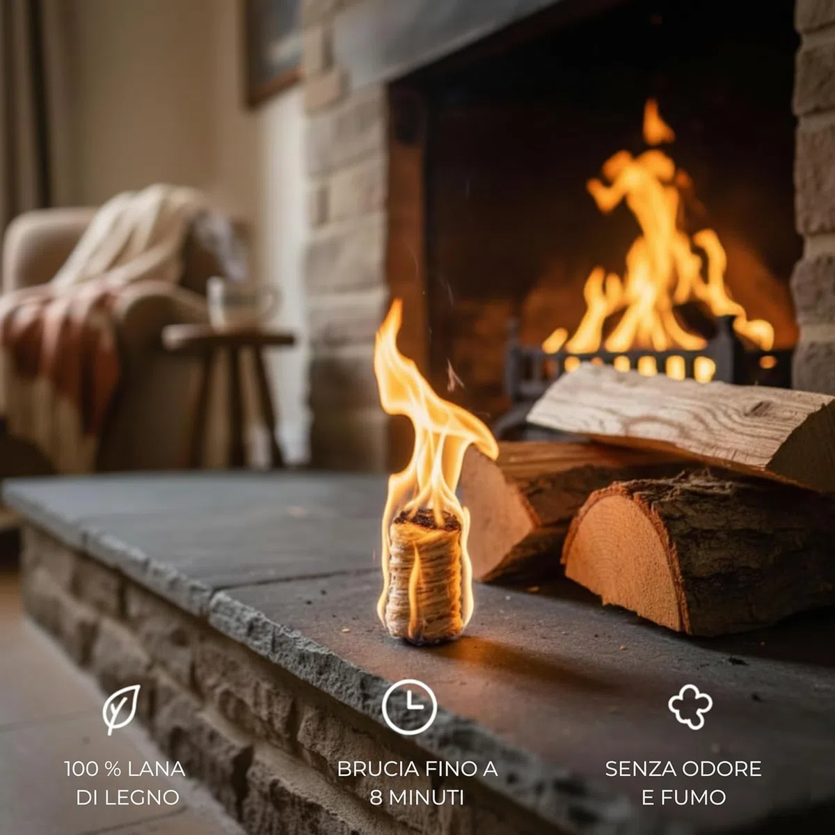 HORECA CANDLES Riccioli Accendifuoco Ecologico - Confezione da 250 Accendi Fuoco in Legna Arricchiti con Cera - Accensione Sicura, Pulita e Naturale per Carbonella, Barbecue, Camino, Stufa