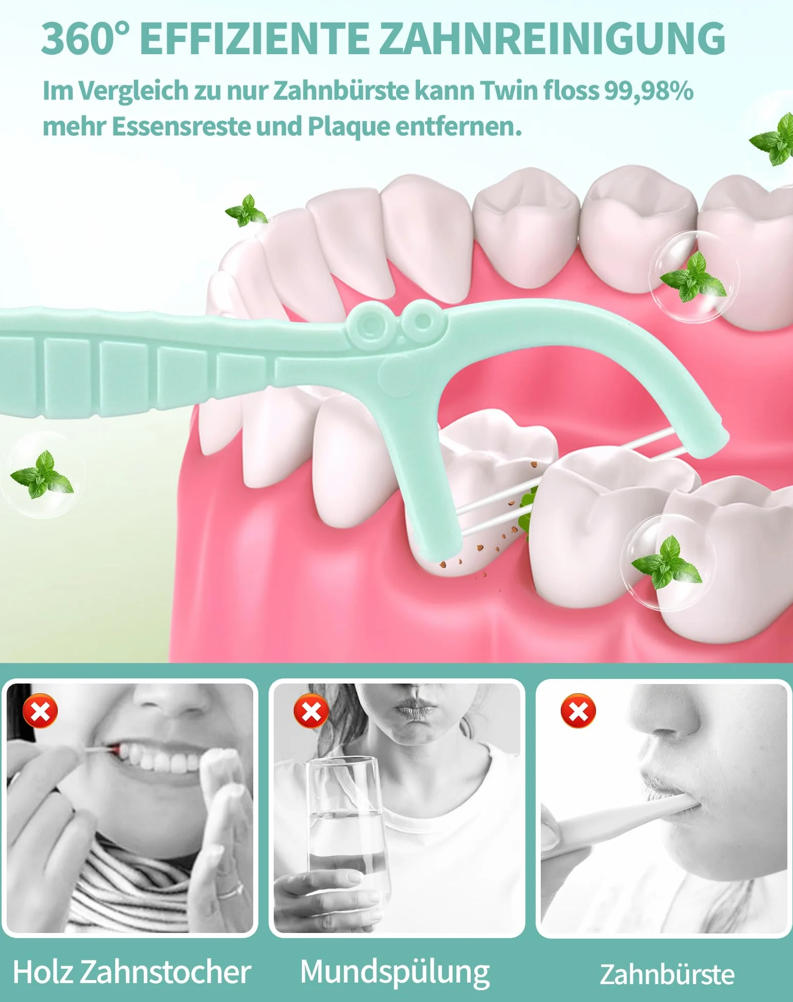 200 Pezzi Filo Interdentale Menta Archetti Filo Interdentale TWIN line Dental Floss Forcelle Interdentali doppia linea Filo Interdentale Stuzzicadenti