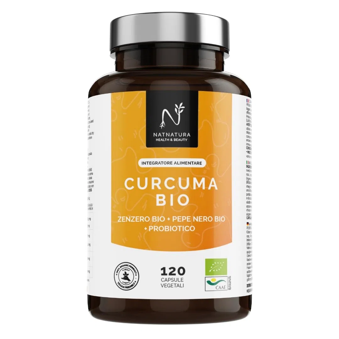 Curcuma con Zenzero e Pepe Nero + Probiotici Bio. Curcuma Bio in capsule (2235 mg) ad alta concentrazione di Curcumina. Potente Antinfiammatorio naturale | NATNATURA