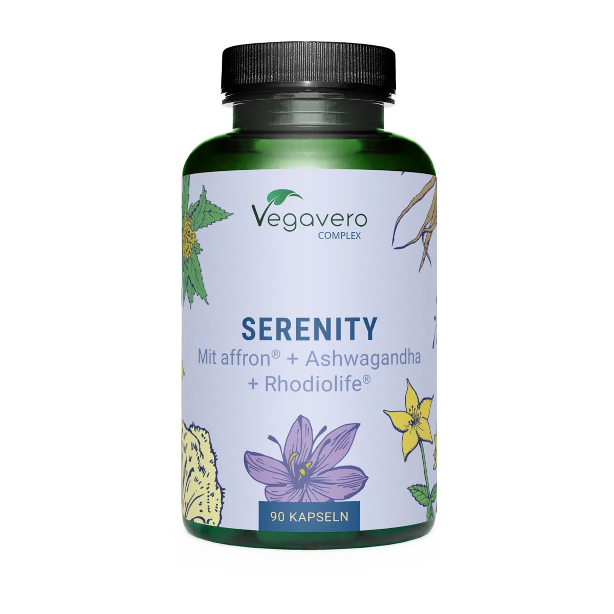 Vegavero Integratore BUON UMORE con Rhodiola, Ashwagandha, Iperico, Triptofano, Zafferano + Vitamine B | contro Stanchezza Fisica e Mentale, Stress e Ansia | Vegan e Senza Additivi | 90 capsule