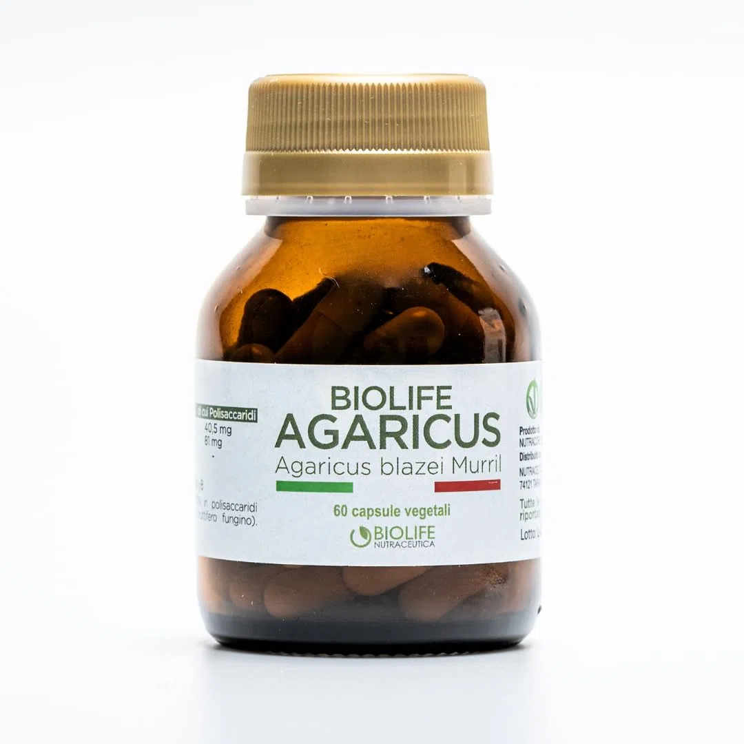 BIOLIFE AGARICUS Integratore difese immunitarie | Agaricus Blazei Murril | 60 capsule da 500mg | Supporta Sistema Immunitario | Vegano | Naturalmente privo di glutine