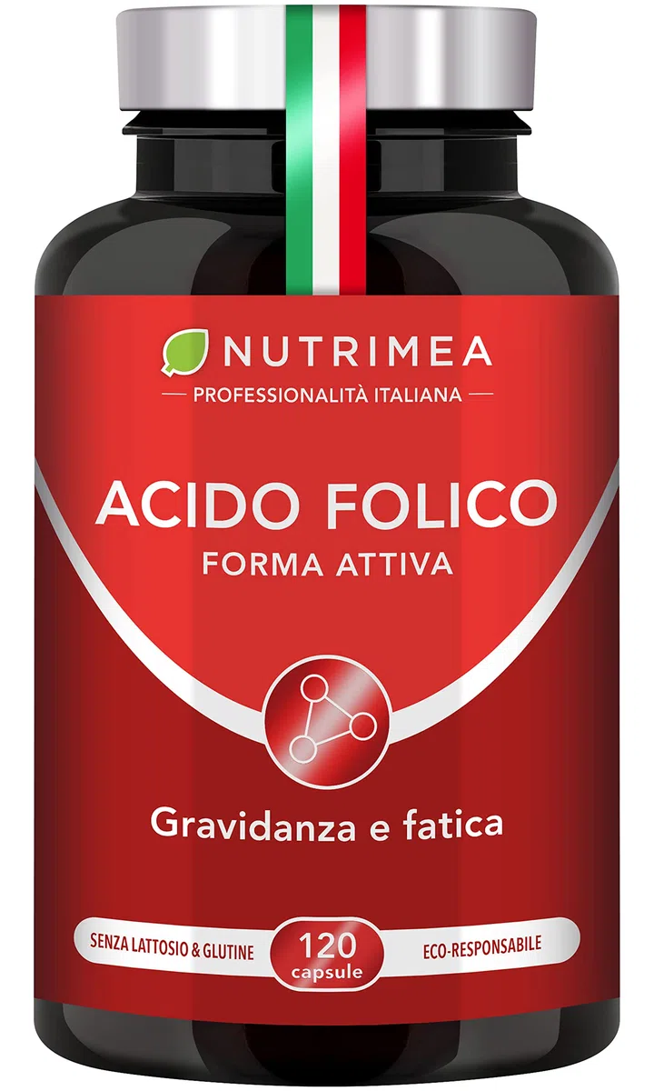 Acido Folico | Vitamina B9 In Forma Attiva | Assimilazione Superiore | Riduce l'Affaticamento Fisico | Contrasta la Stanchezza Mentale | 120 Capsule Vegane | Nutrimea
