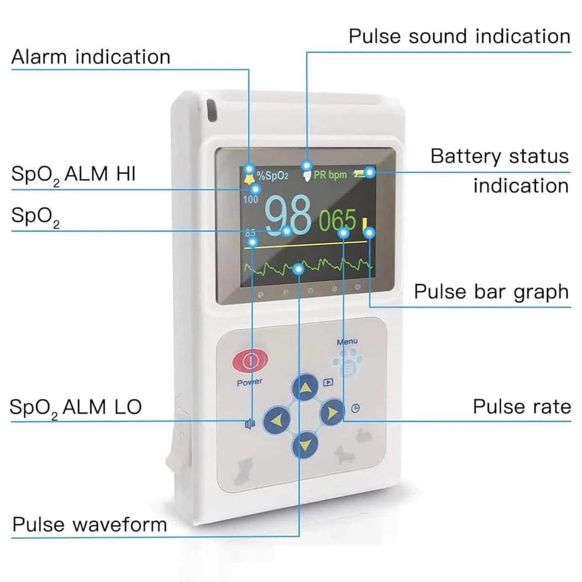 Pulsossimetro Portatile Per Uso Veterinario, Misurazione Della Saturazione Di Ossigeno E Della Frequenza Cardiaca Dell'animale Domestico, Con Sonda E Cavo USB, Sicuro E Non Invasivo, Per Cani, Gatti
