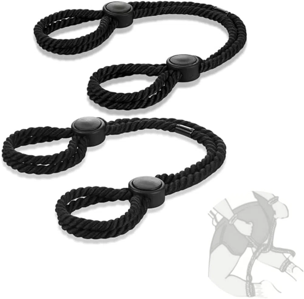 Set di 2 pezzi di manette nere regolabili in corda di cotone