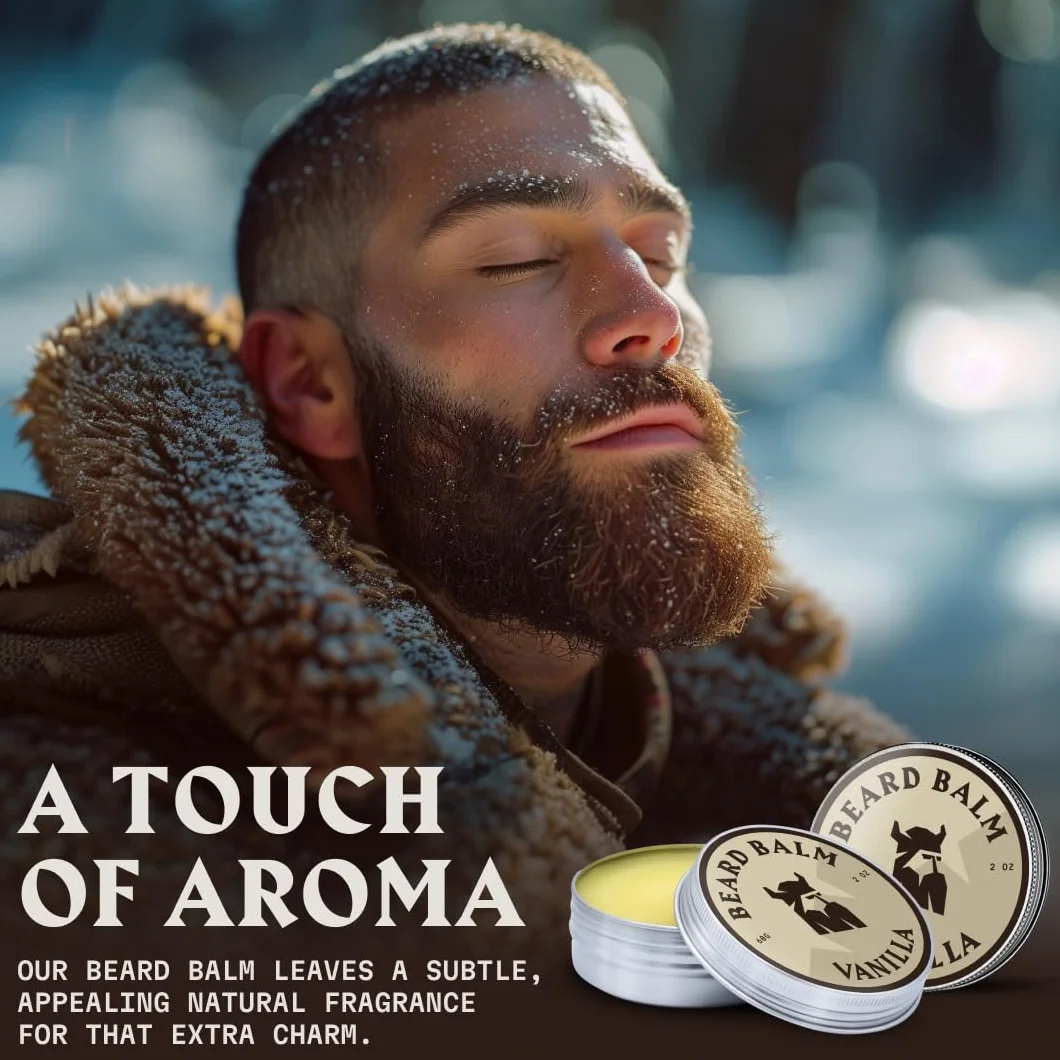Striking Viking Balsamo per barba da uomo, Beard Balm – Balsamo per barba Leave-in con burro di karitè, tea tree, argan e olio di jojoba (60 ml (Pack of 2), Vaniglia)