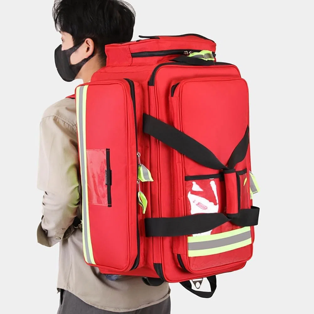 Borsa di pronto soccorso di grande capacità con ruote e scomparti per stoccaggio e trasporto portatile