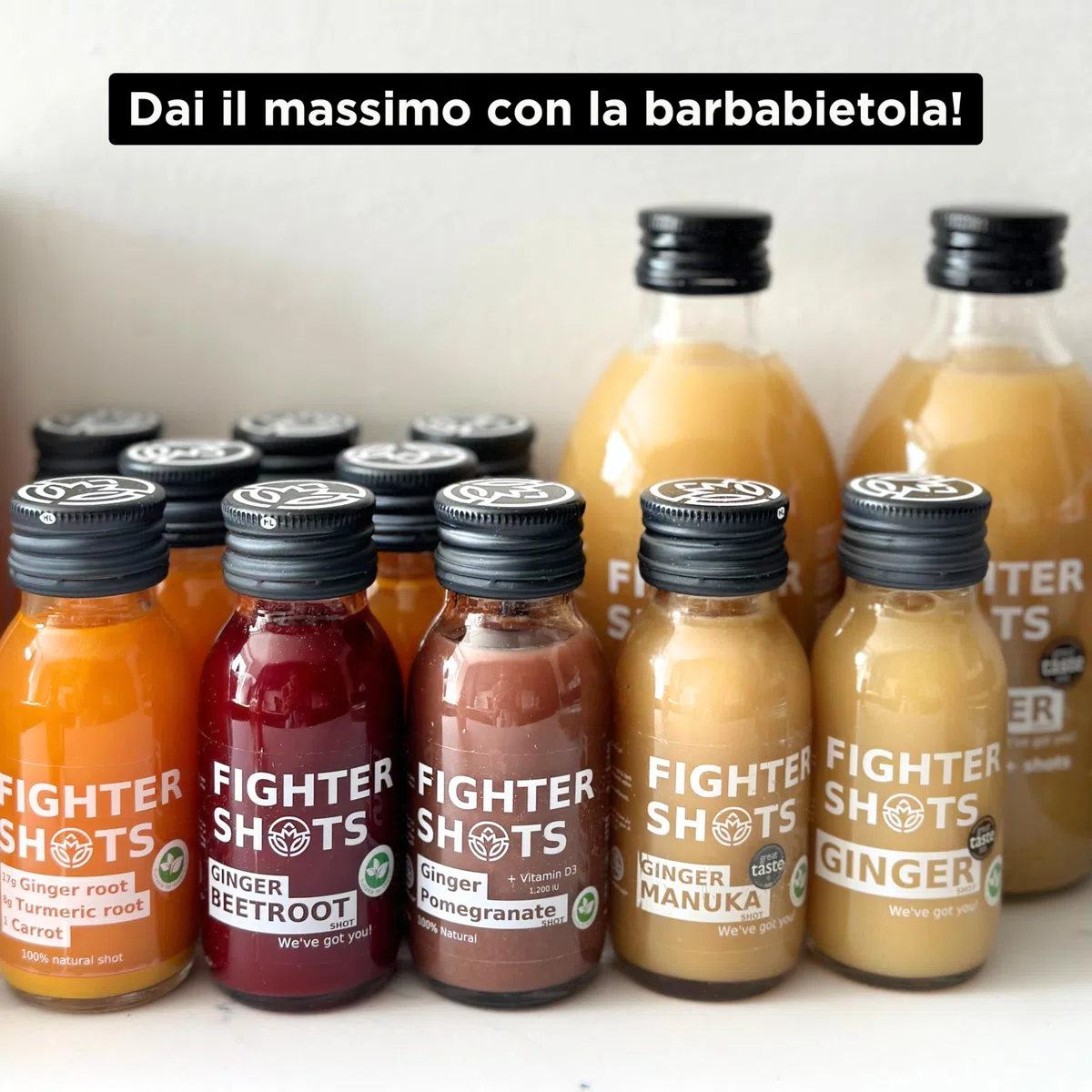 Fighter Shots Zenzero + Barbabietola (12x60ml) | 100% Naturale | Perfetto per la Mattina o Dopo l’Allenamento | Senza Conservanti | Shot Freschi e Piccanti di Barbabietola e Zenzero