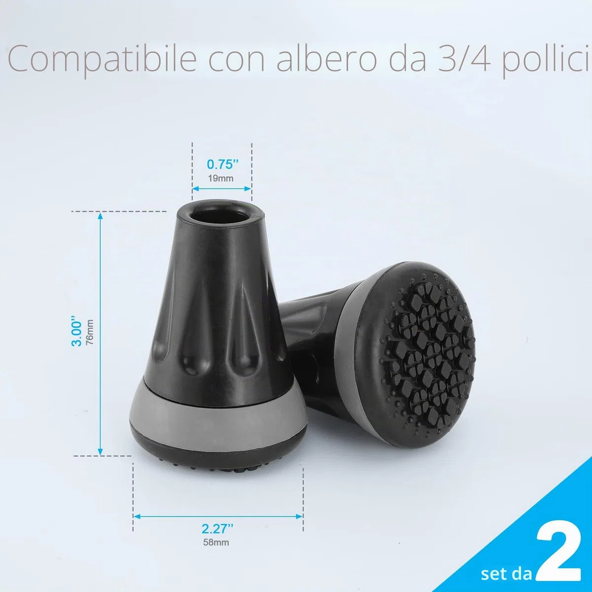 Rehand Punte per bastone, 3/4 di pollice All Terrain Tip per canna e stampella, 3/4 '' gomma sostituzione piede pad 0,75 pollici punte canna Heavy Duty, Walking Cane Tips e Stampella punte (confezione