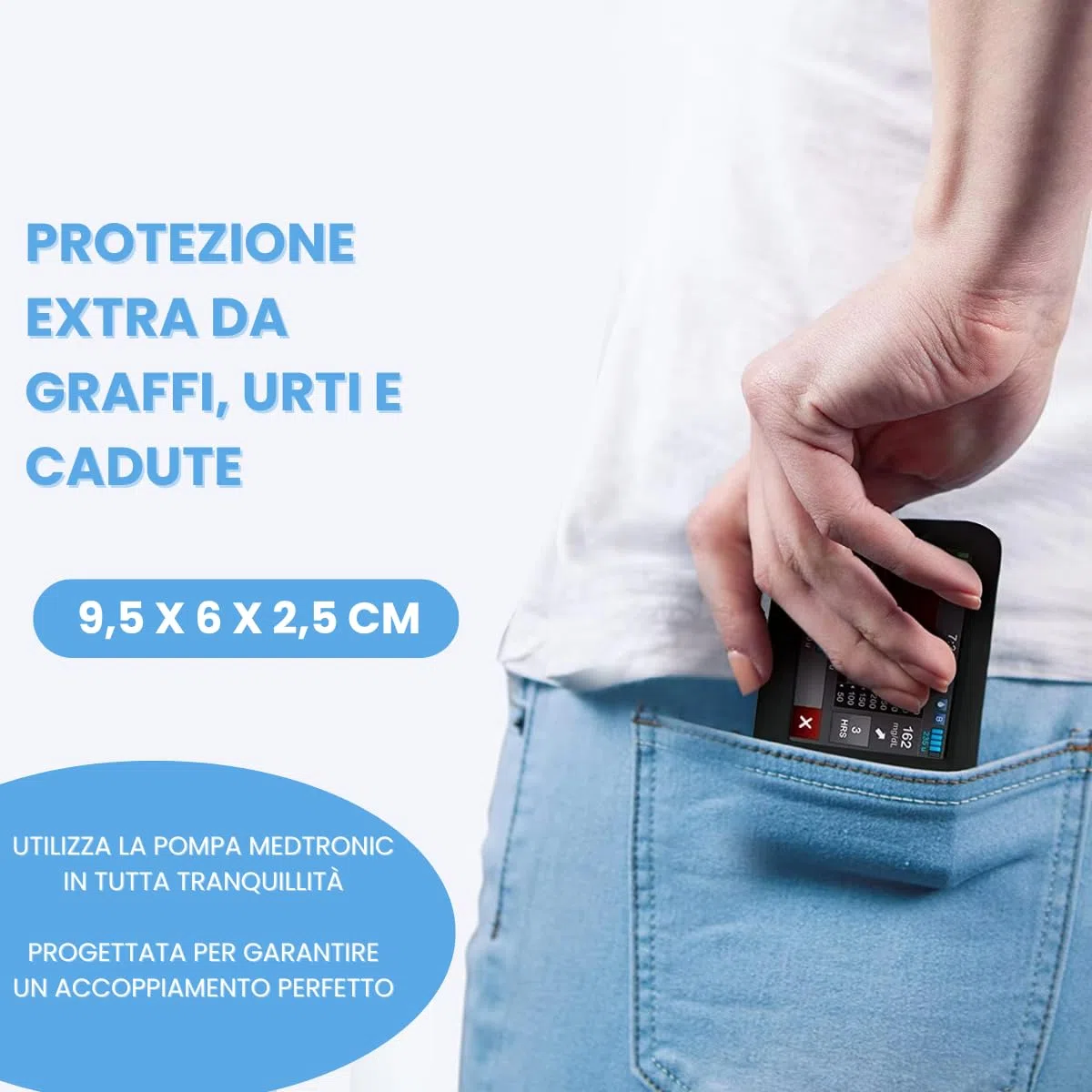 Custodia protettiva in silicone per pompa per insulina Medtronic compatibile con tutti i modelli Medtronic, durevole (nero)
