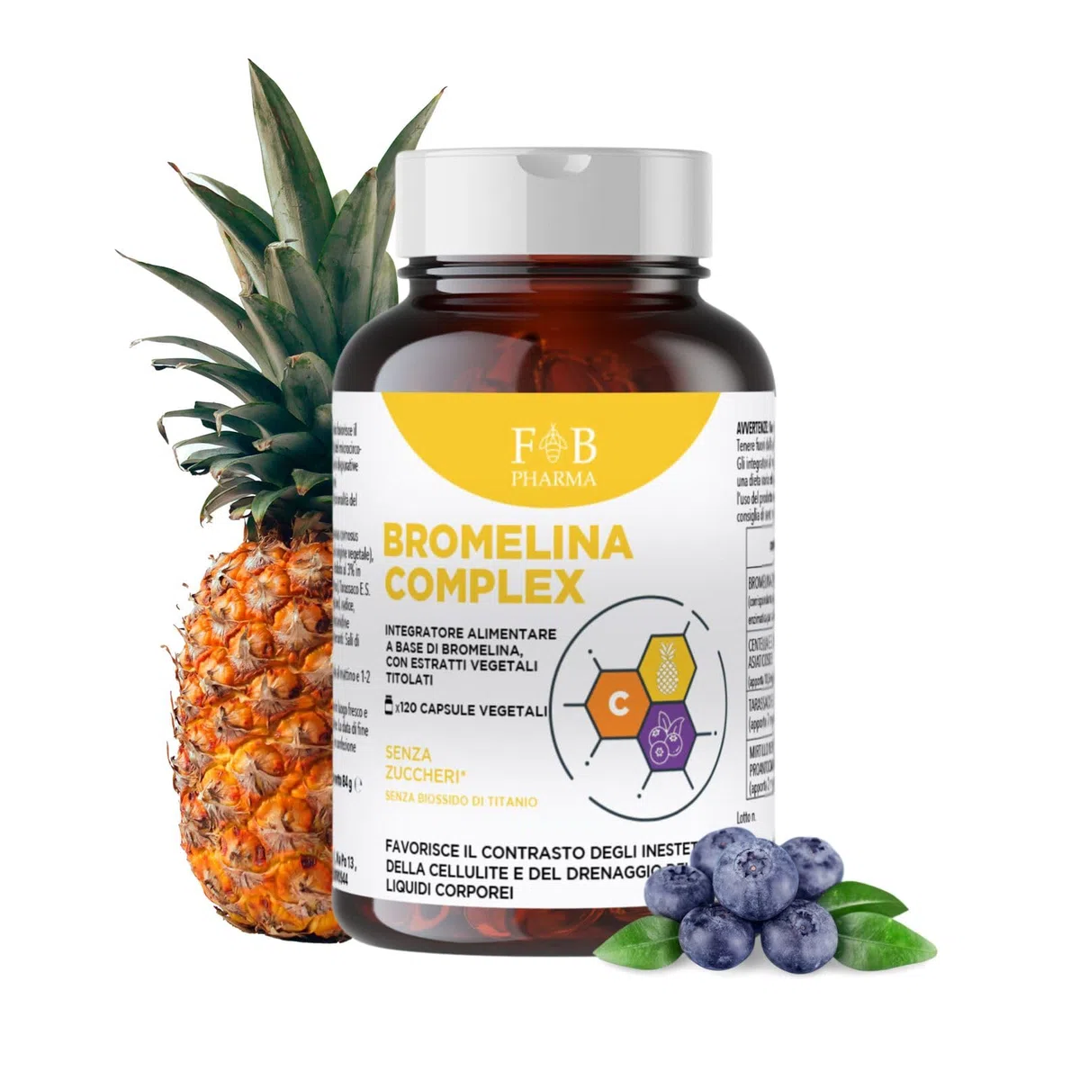 BROMELINA COMPLEX – Integratore con Bromelina, Tarassaco, Centella Asiatica e Mirtillo Nero – Favorisce il Drenaggio dei Liquidi Corporei e la Funzionalità del Microcircolo, Prodotto in Italia