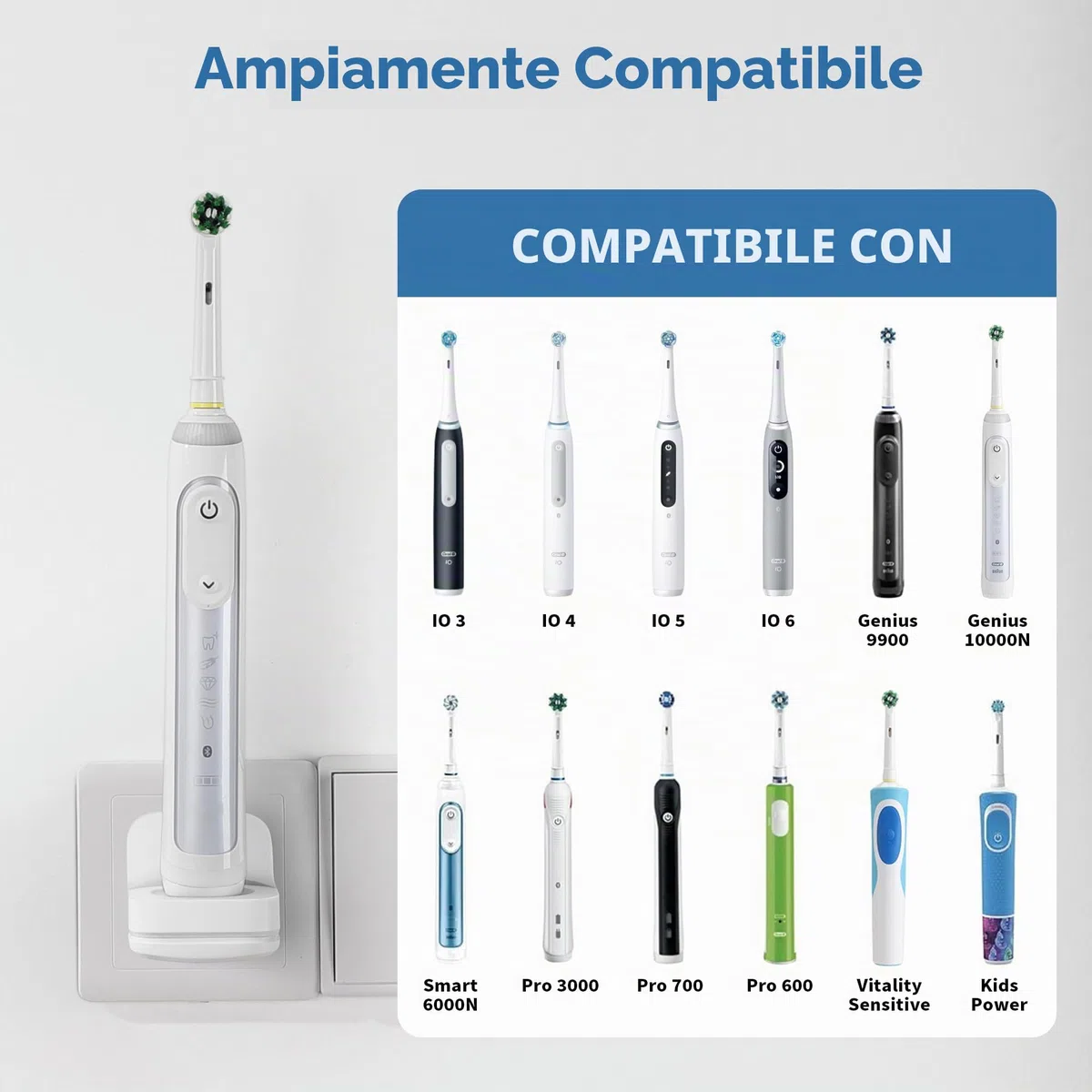 Caricabatterie per Spazzolino Elettrico compatibile con modelli Oral-B/Braun (esclusi serie IO7/8/9) Caricatore da muro per presa EU, impermeabile IP67