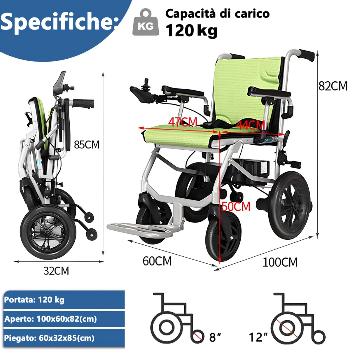 AMITD Sedia a Rotelle Elettrica, Carrozzina Elettrica Pieghevole Leggera 17 kg, Autonomia 20 km Batterie Doppia, Motore 400 w, Portata 120kg, Controller Doppio a 360 Gradi, per Scale Disabili