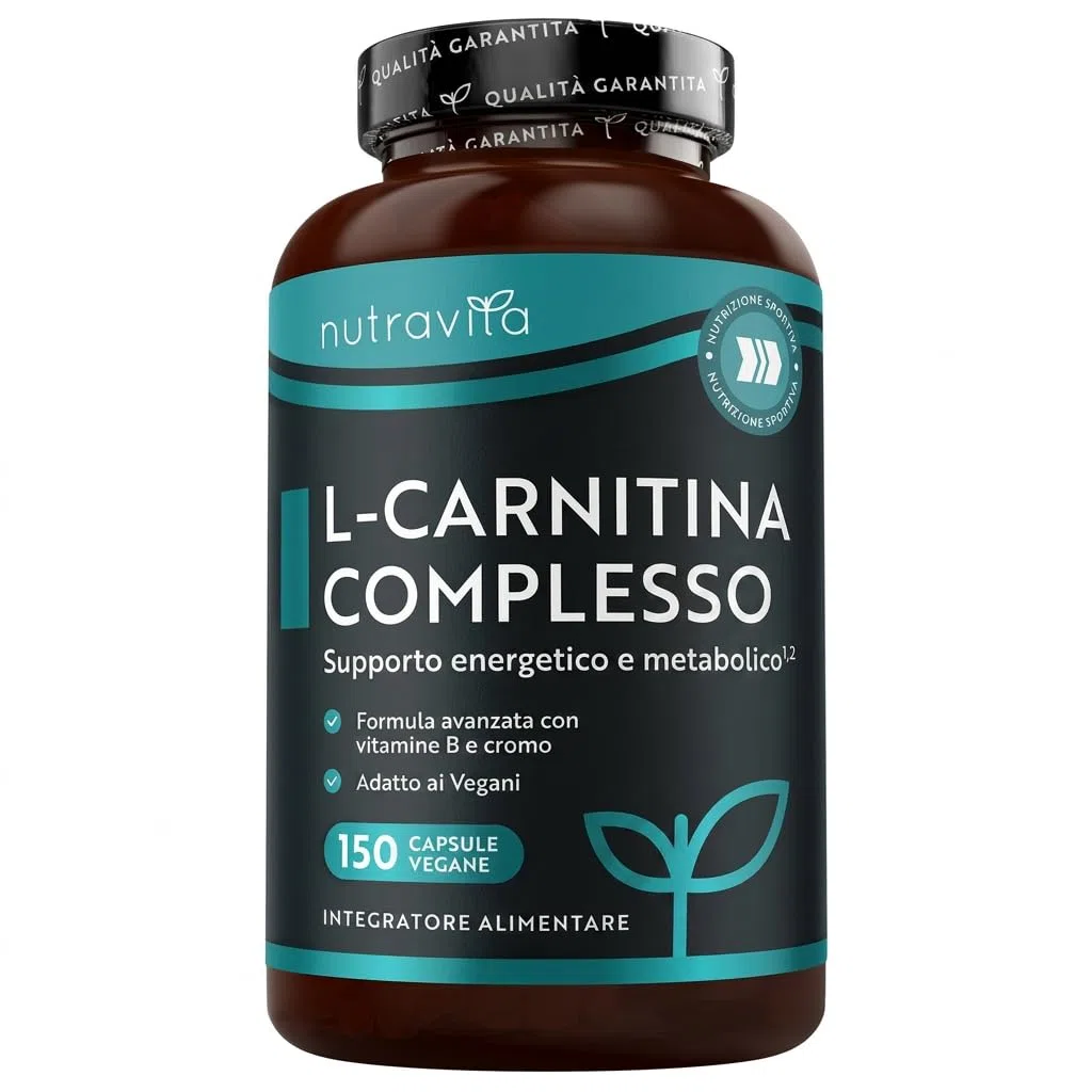 Nutravita L Carnitina - 150 Capsule vegane - Capsule ad alta resistenza con riboflavina aggiunta, biotina, cromo, vitamina D, B3 e B6 - Macronutrienti utili per il metabolismo energetico