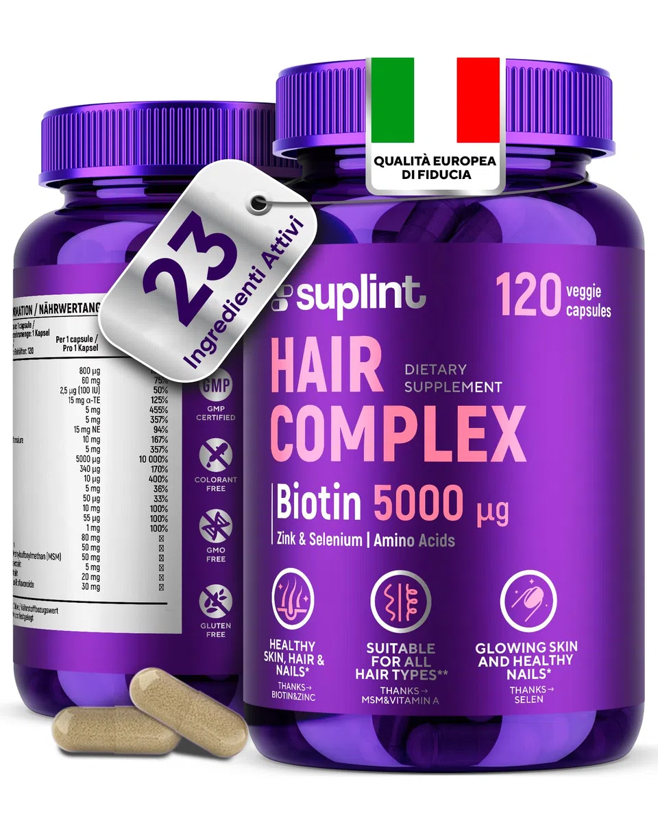 Integratori per Capelli – Biotina 5000 µg + MSM + Zinco & Selenio – Crescita Rapida & Anti-Caduta Donna – Vitamine per Capelli – 120 Capsule per 4 Mesi di Trattamento