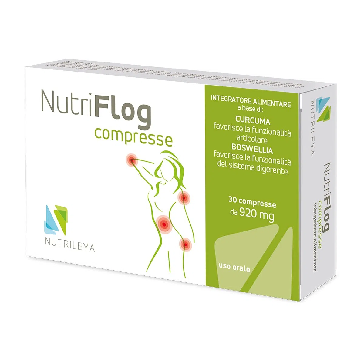NutriFlog, 30 Compresse - Integratore Naturale per Dolori Muscolari, Articolari o Intestinali - Con Curcuma, Boswella Serrata - Nutrileya