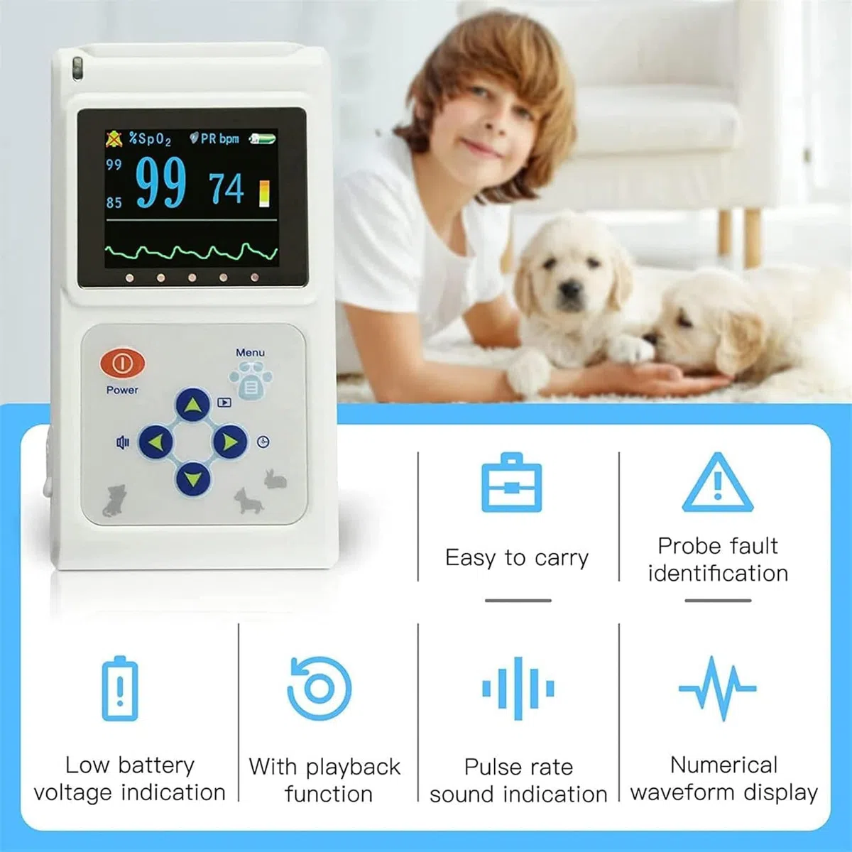 Pulsossimetro Portatile Per Uso Veterinario, Misurazione Della Saturazione Di Ossigeno E Della Frequenza Cardiaca Dell'animale Domestico, Con Sonda E Cavo USB, Sicuro E Non Invasivo, Per Cani, Gatti