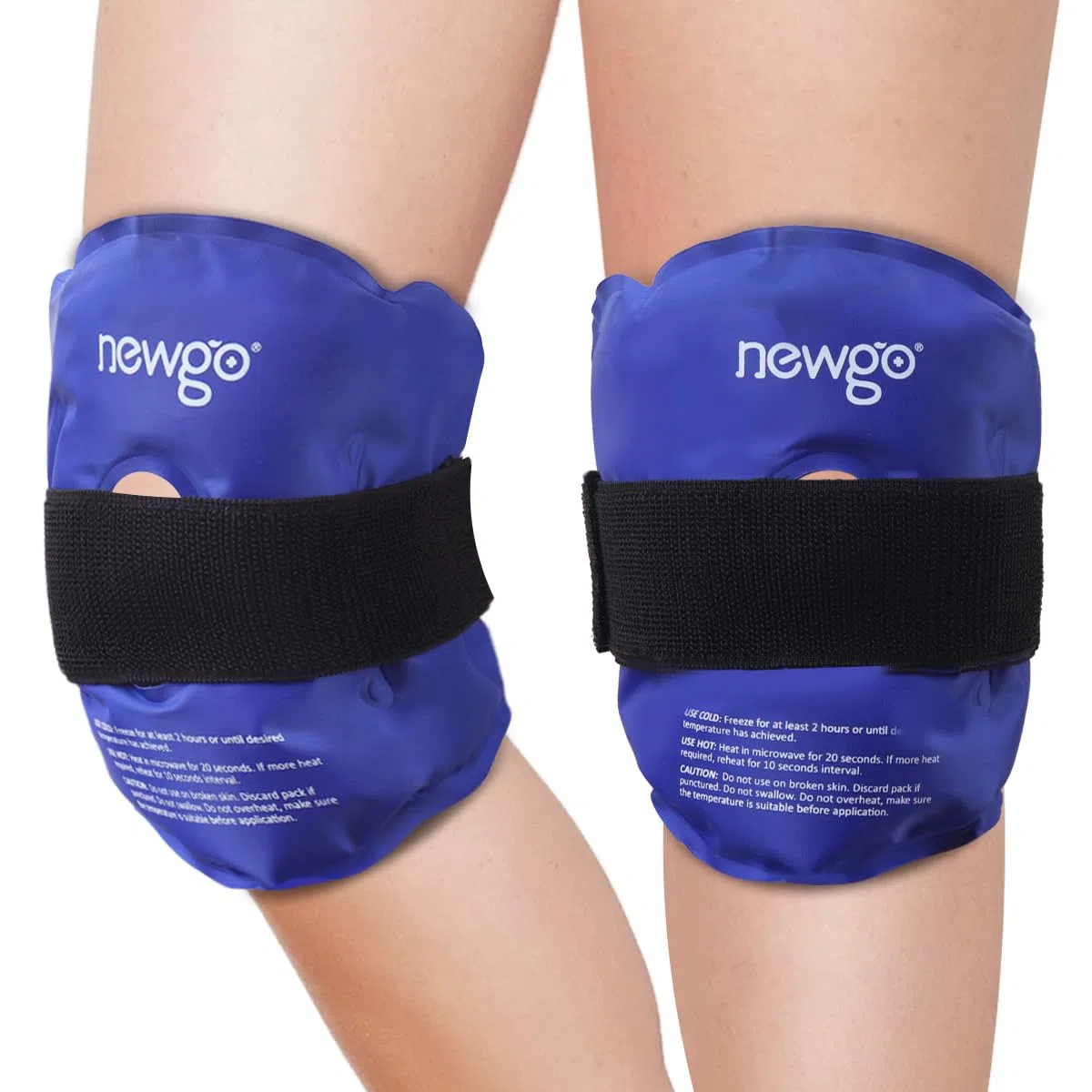 NEWGO Bende per Ginocchio con Velcro, Regolabili e Facili da Usare, Gel per Ginocchia (Blu - 2 pezzi)