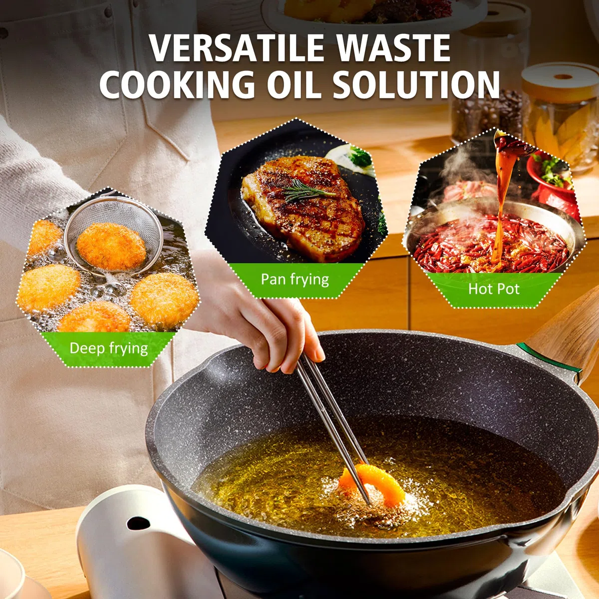 Polvere Solidificante per Olio da Cucina - 100% Naturale a Base Vegetale, Solidifica Fino a 8,5L di Olio per Friggere - Facile Smaltimento dei Grassi di Scarto,340g Oil Solidifier
