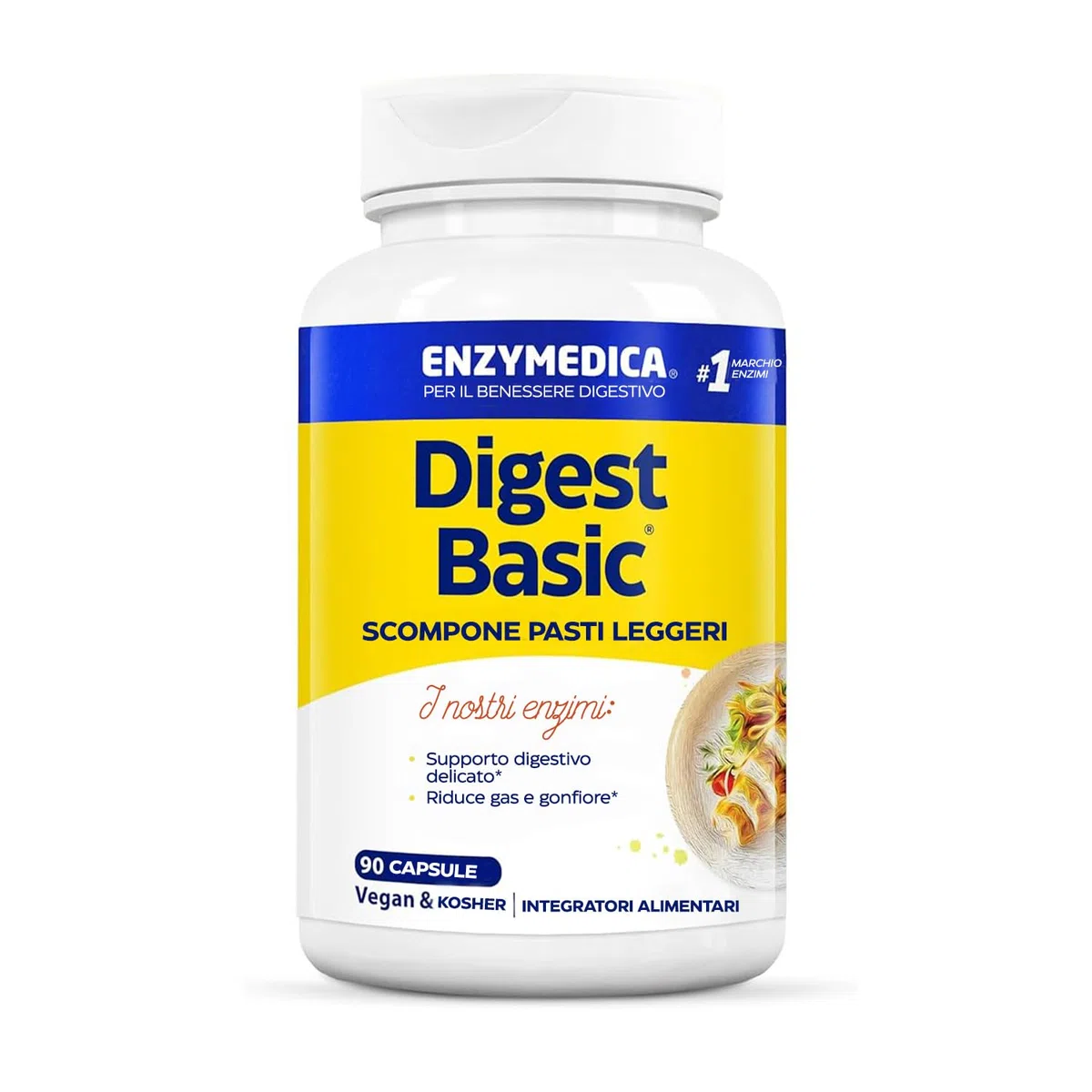 Enzymedica, Digest Basic, Integratore Alimentari con Enzimi Digestivi, Indicato per Irregolarità e Gonfiore Addominale, Gluten Free, Senza Lattosio, 90 Capsule