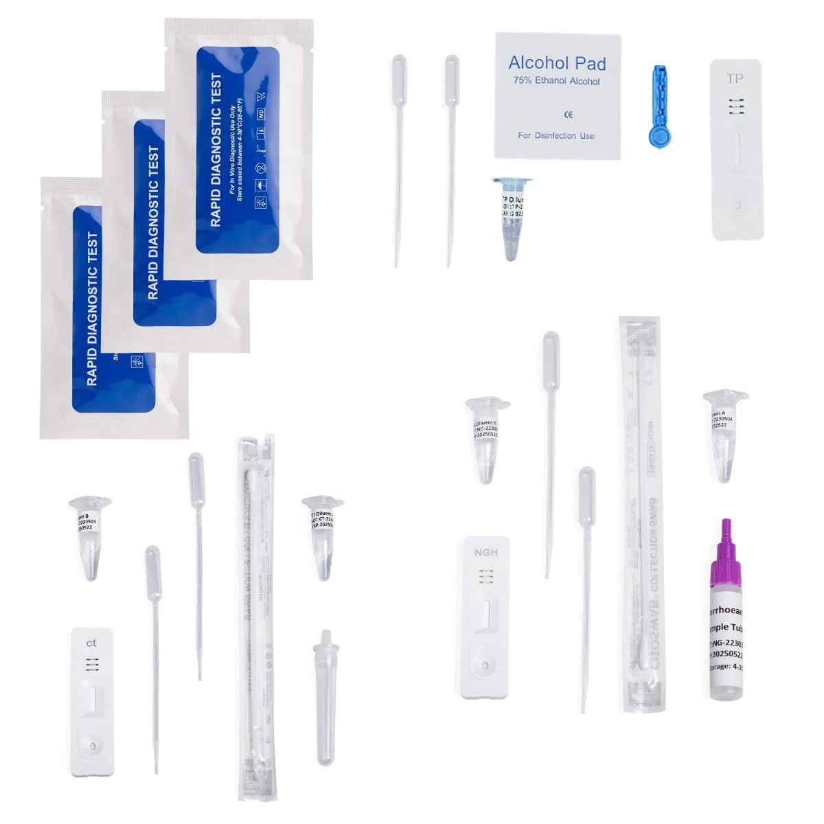 Kit di autotest per Chlamydia - Gonorrea - Sifilide | Test per clamidia e Gonorrea tramite un test con tampone e test per la Sifilide tramite un test con la puntura del dito | Test rapido per MST