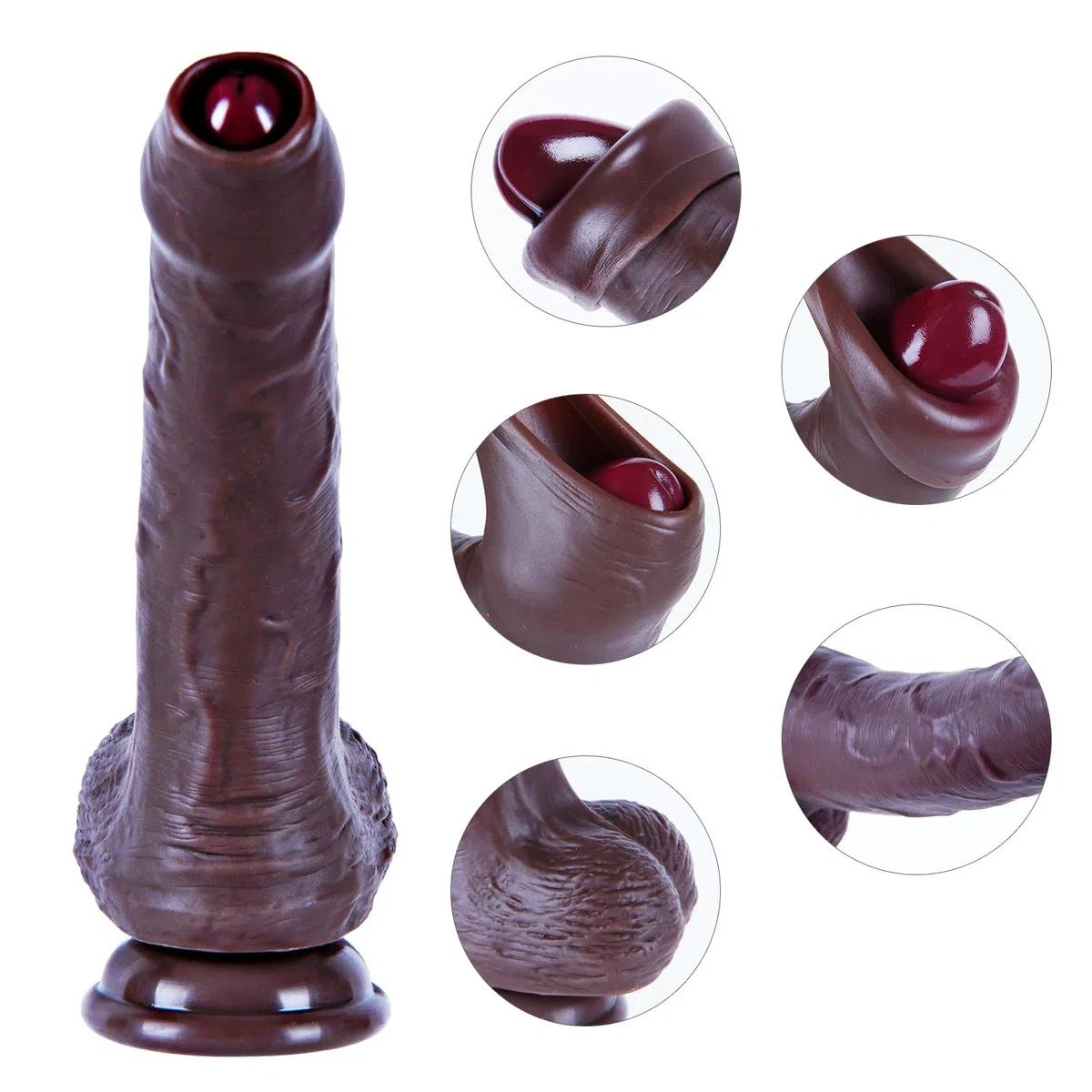 Pene realistico nero da 20 cm con prepuzio mobile, silicone a doppia densità, con ventosa, giocattolo per stimolazione vaginale e anale, adatto a principianti, donne e coppie