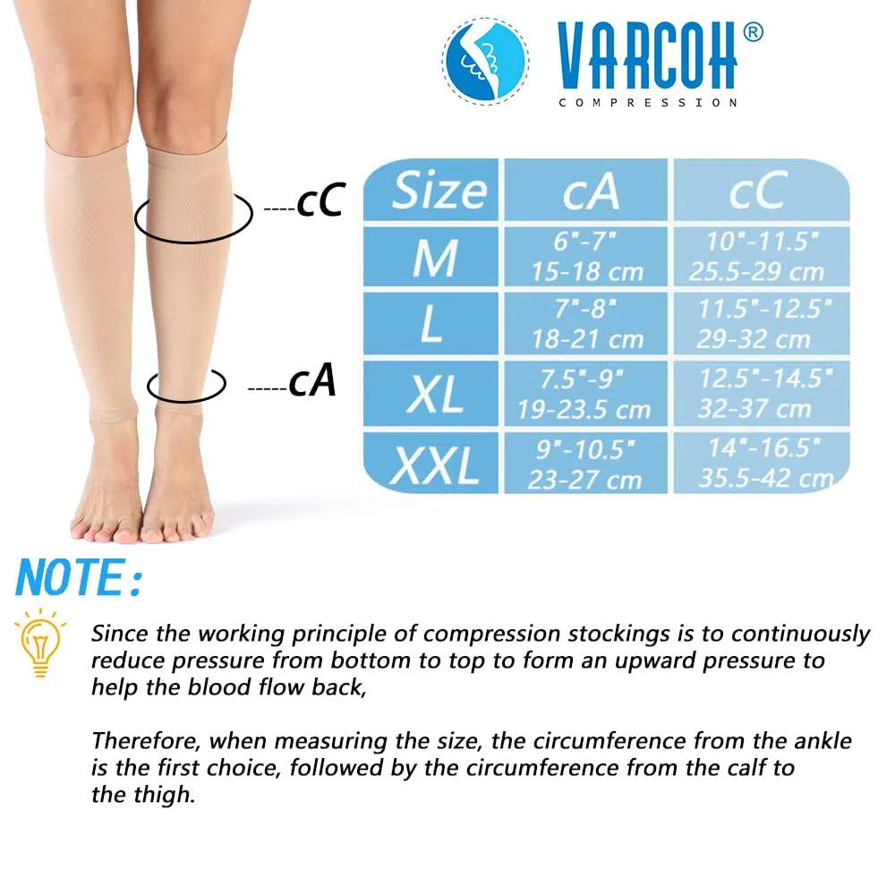 VARCOH Calze Compressione Graduata Donna, (2 Paia) Fascia Polpaccio, Supporto Solido, Indicato per Gonfiore, Esercizio Fisico