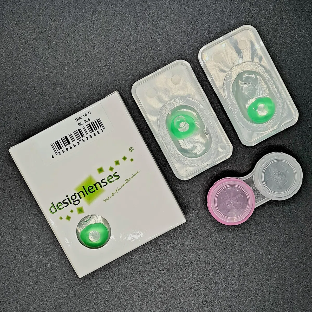 lenti a contatto colorate per costume di Halloween,bagliore/luminoso lenti, senza gradazione, 1 paio (2 pz) + custodia per lenti "Glowing" (Verde, 14.00, 0.00)