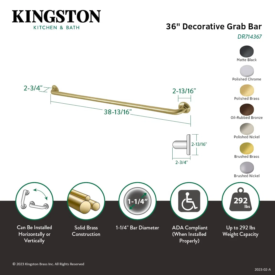 Kingston Metropolitan Decor - Maniglione in ottone con diametro esterno 1,25 cm, DR714362