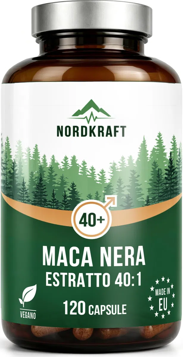 Maca Nera – Estratto di Maca Nera 40:1, 1000 mg Dose Giornaliera, 120 Capsule Vegane con Zinco, Boro, Vitamina B6, B12 Testato in Laboratorio, Made in EU