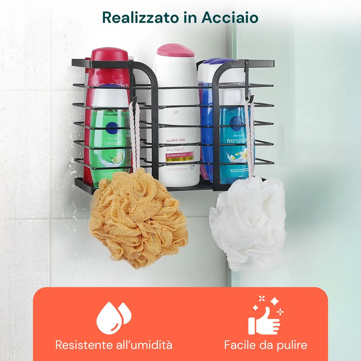 Wintem - Porta Phone Bagno da Muro con Mensola Multiuso Senza Fori per Phon e Piastra, Ideale per Accessori Beauty, Facile da Installare con Adesivi Resistenti, Design Salvaspazio