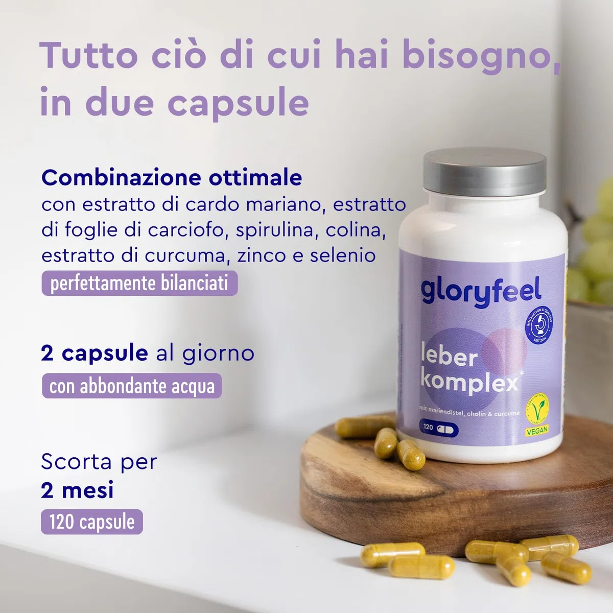 Fegato Integratore, Complesso con 500 mg Estratto di Cardo Mariano, Carciofo, Spirulina e Curcuma, Supporto per il Fegato, Alta Biodisponibilità, Qualità Testata, 120 Capsule