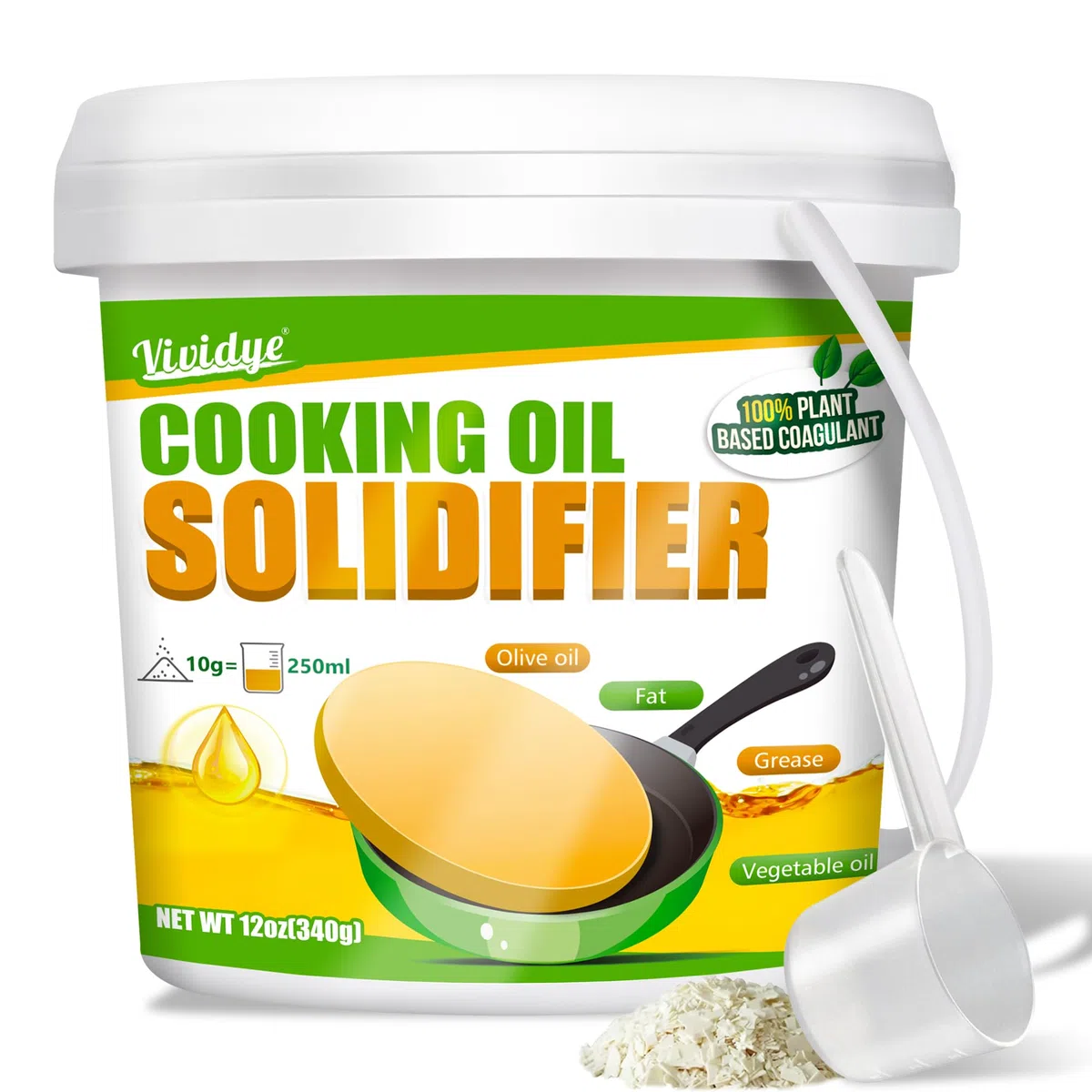 Polvere Solidificante per Olio da Cucina - 100% Naturale a Base Vegetale, Solidifica Fino a 8,5L di Olio per Friggere - Facile Smaltimento dei Grassi di Scarto,340g Oil Solidifier