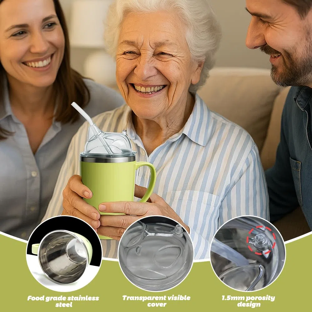 ADDLIVE 3-in-1 Tazza da Becco Adulto, 350ml Tazze di Disfagia con 30cm Paglia, Bicchiere da Bere per Disabili, Tazza di Alimentazione Convalescenza per Pazienti Disabili, Anziani