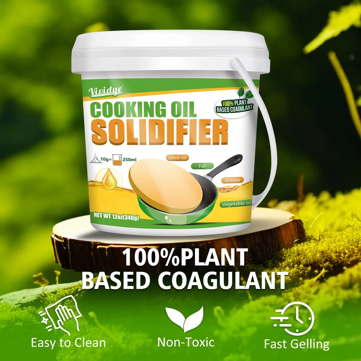 Polvere Solidificante per Olio da Cucina - 100% Naturale a Base Vegetale, Solidifica Fino a 8,5L di Olio per Friggere - Facile Smaltimento dei Grassi di Scarto,340g Oil Solidifier