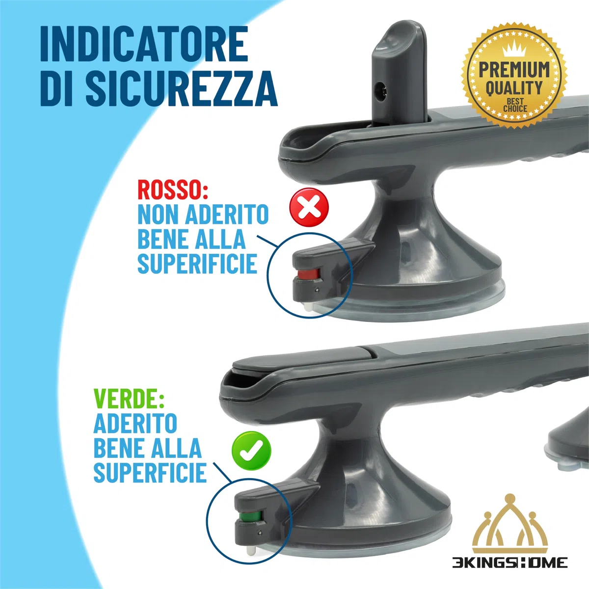 Maniglia Doccia Anziani, Maniglione Bagno Disabili A Ventosa Con Doppia Sicura grigia